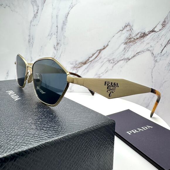 New PRADA Sunglasses Gold Metal 3D Logo Aviator Cat Eye